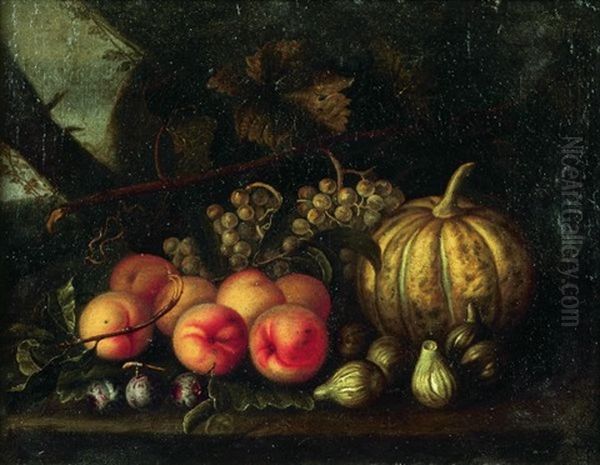 Nature Morte Aux Melon, Raisins, Peches Et Figues Sur Un Entablement - view 1