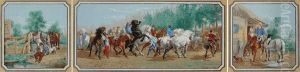 Triptyque De Scenes De Chevaux by Rosa Bonheur