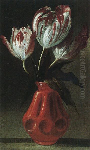 A Still Life Of Tulips In A Portuguese Terracotta Pot - view 1