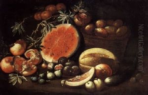Natura Morta Di Frutta E Verdura Con Cocomero Al Centro