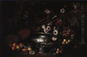 Nature Morte Aux Fruits, Fleurs Et Pieces D'orfevrerie