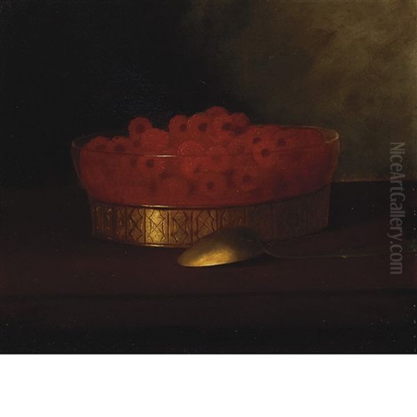 Still Life Of Raspberries In A Bowl With A Spoon - view 1