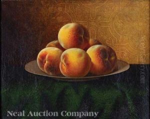 Plate Of Peaches Against A Renaissance Revival Wall-paper by Carducius Plantagenet Ream