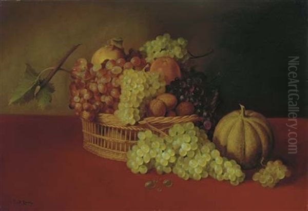 A Still Life With Grapes And Other Fruit In A Basket - view 1