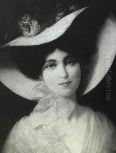 Portrait Of A Woman In A Hat With Pink Bow by Carducius Plantagenet Ream