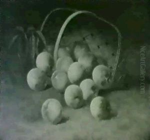 Still Life Of Peaches Spilling                              From A Basket