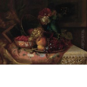 Still Life With Fruit And Flowers On A Table Top by Morston Constantine Ream