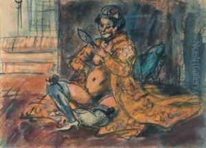 Fille Au Miroir by Leon Bonhomme