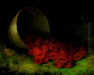 Still Life With Raspberries In A Landscape by Morston Constantine Ream