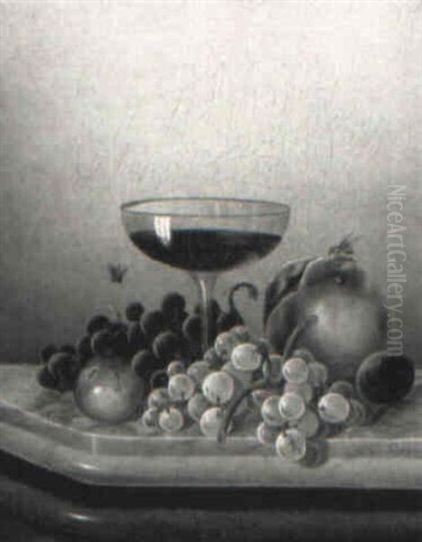 Still Life With Grapes, Peach, Plum, Lady Apple And Wine Glass - view 1