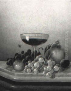 Still Life With Grapes, Peach, Plum, Lady Apple And Wine Glass by Morston Constantine Ream