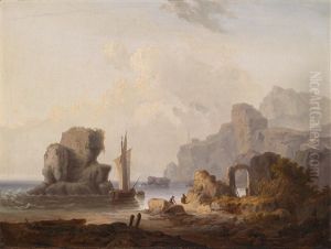 Felsige Kuste Mit Einem Fischerboot by Josef Rebell