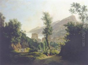 Italienische Kustenlandschaft (ligureian Coast?) by Josef Rebell
