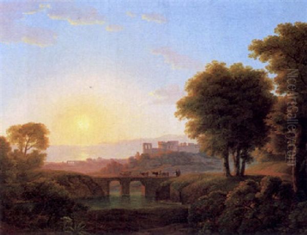 Ideale Sudliche Kustenlandschaft Mit Herdenzug Uber Eine Bogenbrucke Bei Sonnenuntergang - view 1