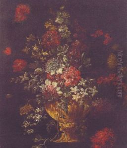 Flowers In A Gilt Urn On A Ledge