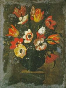 Nature Morte Au Vase De Tulipes Et Anemones Sur Un Entablement by Giacomo Recco