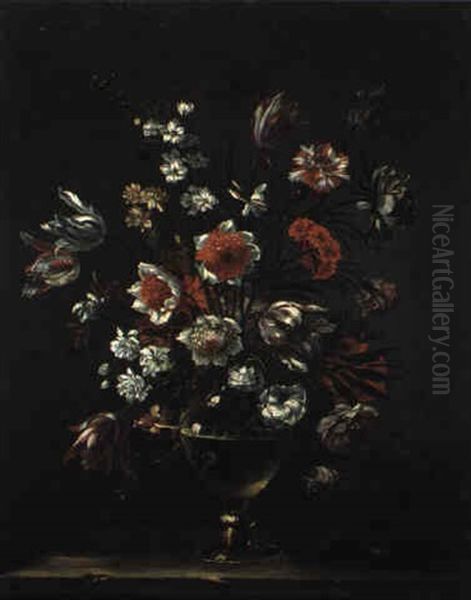 Natura Morta Di Fiori In Un Vaso Di Cristallo Su Un Piano Di Pietra - view 1