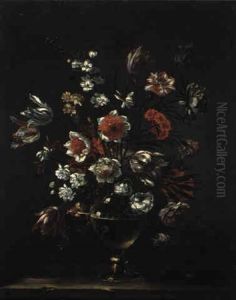 Natura Morta Di Fiori In Un Vaso Di Cristallo Su Un Piano Di Pietra by Giacomo Recco