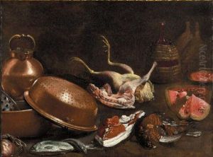 Natura Morta Con Tegami, Pollo E Frutta by Giovanni Battista Recco