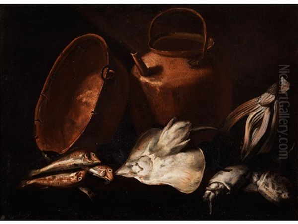 Grosses Stilleben Mit Meeresfischen Und Kupfergefassen - view 1