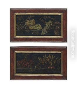 Grapes On A Stone Ledge; A Bunch Of Strawberries, Figs In A Bowl And Cherries On A Stone Ledge (pair) by Giuseppe Recco