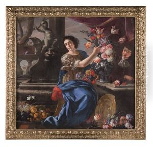 Natura Morta Di Fiori Con Figura Femminile E Paggio by Giuseppe Recco
