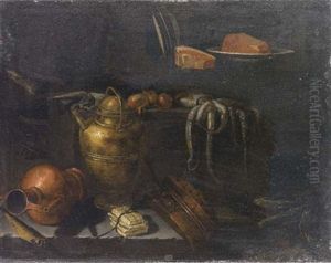 Pesci E Vasi Di Rame, Bacile Di Ottone E Altra Suppellettile Con Pesce, Un Polipo E Cipolle by Giuseppe Recco