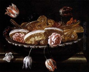 Natura Morta Con Piatto Di Dolci, Tulipani E Peonie