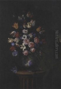 Tulipani, Rose E Altri Fiori In Un Vaso Di Maiolica Policroma Su Una Colonna Di Ordine Corinzio, En Plein Air Tulipani, Rose E Altri Fiori In Un Vaso Di Maiolica Policroma Su Una Colonna Di Ordine Corinzio, En Plein Air