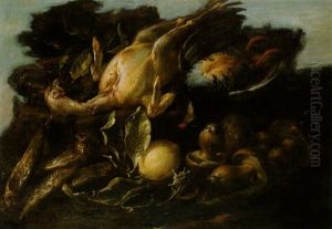Natura Morta Con Tacchino Strappato, Pesci E Funghi by Giuseppe Recco
