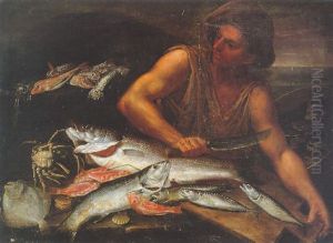 A Fish Vendor At His Stall by Giuseppe Recco