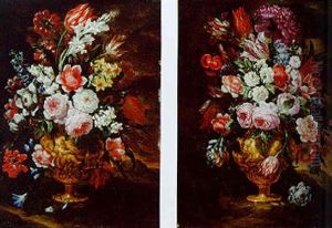 Roses, Tulips, Narcissi And Other Flowers In Terracotta Vases