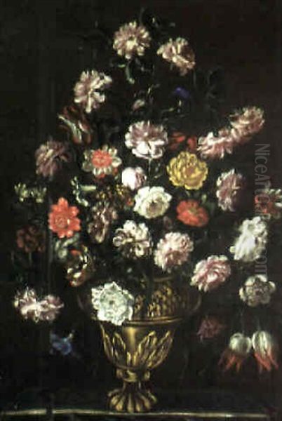 Still Life Of Flowers In An Urn On A Plinth - view 1