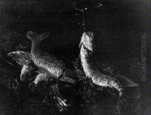 Still Life With Fish On A Ledge Before A Dark Background by Giuseppe Recco