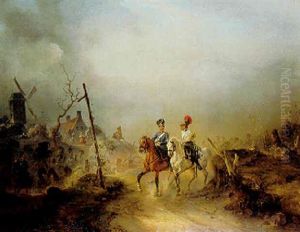 Prussian Officers On A Battlefield by Carl Rechlin