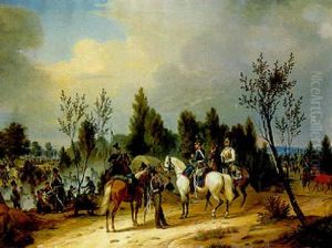 Dragoons And Cuirassiers At An Encampment by Carl Rechlin