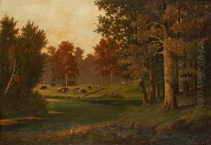 Vaches Au Bord Du Cours D'eau En Sous-bois by Georges Recipion