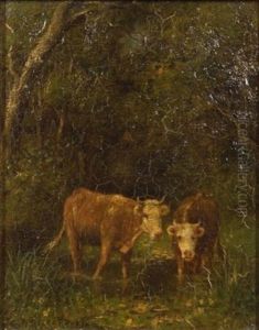 A Memory Of Rockland County - Cows At A Woodland Pond by Gardner Arnold Reckard