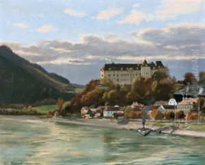 Blick Auf Grein A. D. Donau Mit Der Uber Dem Ort Liegenden Greinburg, Besitz Der Herzoge Von Sachsen-coburg Und Gotha
