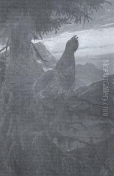 Portrait Of A Turkey On A Tree Branch. Mountains In Background - view 1