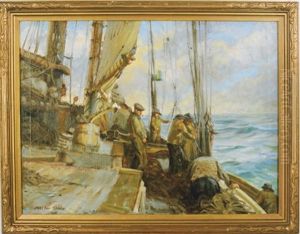 Fishermen On Deck by Macivor Reddie