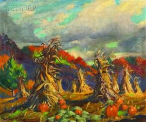 Haystacks In Autumn by Macivor Reddie