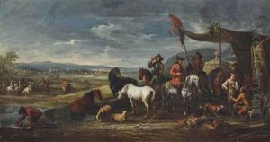 A Military Encampment With Soldiers Drinking And Smoking