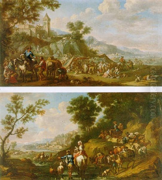 A Coastal Landscape With A Market And Travellers By A Hill Town - view 1