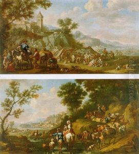 A Coastal Landscape With A Market And Travellers By A Hill Town