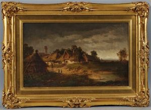 Quiet Village With Thatched Cottages by Heinrich Von Reder