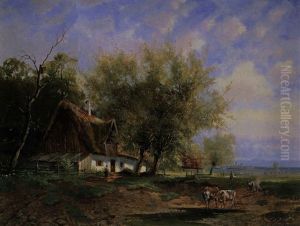 Landschaften Mit Bauernhaus Und Kuhen