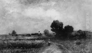 Sommerlandschaft Mit Gehoft Und Bauerin
