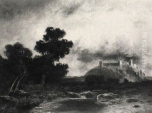 Landschaft Mit Einer Burg Auf Bergeshohe