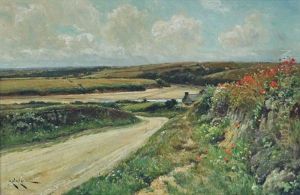 Estuary Scene With Poppies And Cottage By The Roadside by Arthur William Redgate